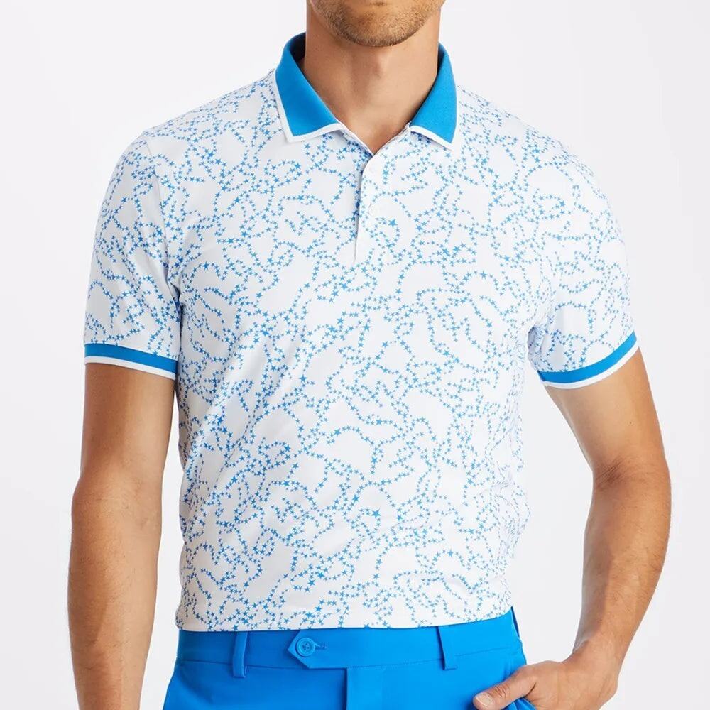 G/Fore Star Dust Blue White Tech Jersey Golf Polo Mens Shirt Large